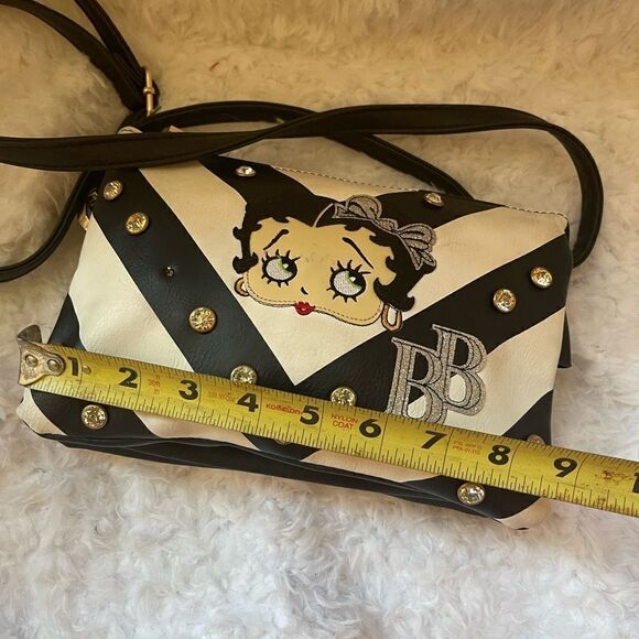 Betty Boop black and white crossbody/shoulder bag with Rhinestones studs. - Picture 14 of 14